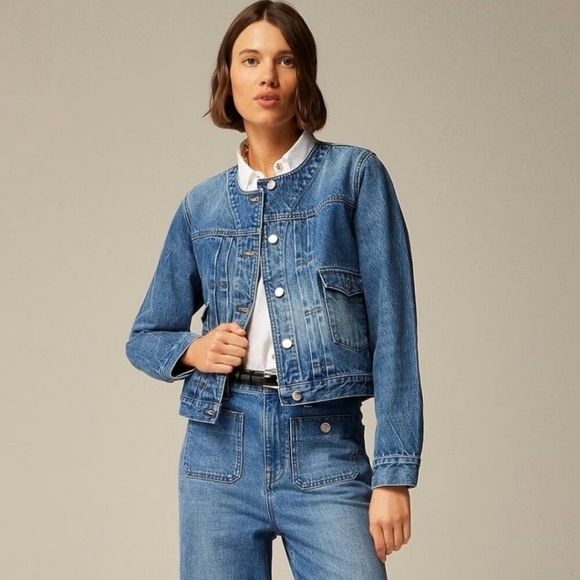 New! J. Crew Pleated Denim Lady Jacket - Picture 2 of 10